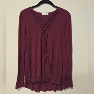 Grace & Lace Bergundy Deep Cross-Front Blouse Size S/M
